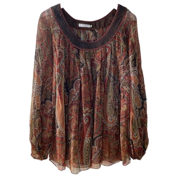Badgley Mischka Silk Blouse M Paisley Semi Sheer - Picture 1 of 7